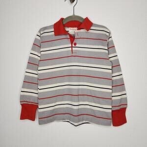 Vintage 70s 80s Health-Tex Sz 6 Youth Kids Polo Stripe Rugby Shirt Long Sleeve